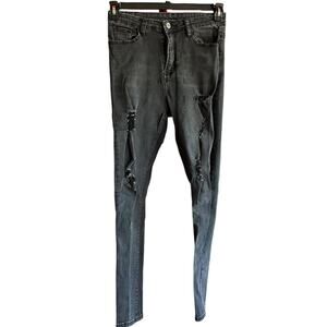 Womens Jeans Size Medium Black Skinny Distressed Punk Skater Edgy Grunge